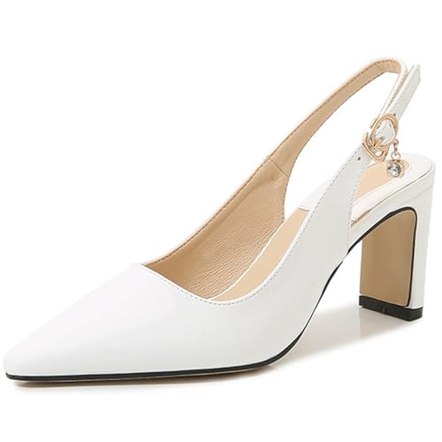 Qynthra Lack-Slingback-Pumps Mit Spitzem Zeh Blockabsatz Für Damen In Weiß Schwarz Beige Rot Ideal Für Büro Und Cocktailpartys,Weiß,35 EU Qynthra Lack-Slingback-Pumps Mit Spitzem Zeh Blockabsatz Für Damen In Weiß Schwarz Beige Rot Ideal Für Büro Und Cocktailpartys,Weiß,35 EU von Qynthra