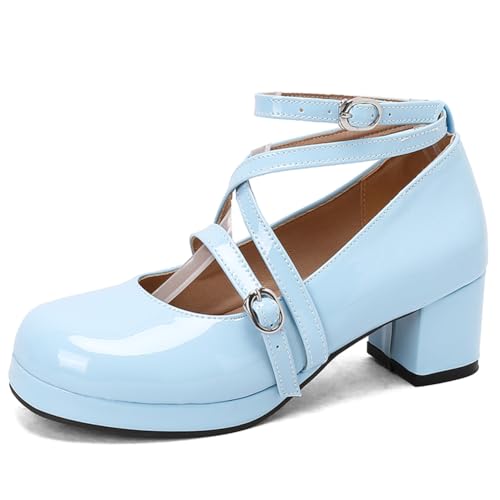 Qynthra Mary Jane Absatzschuhe Für Damen Mit Plateaublockabsatz Und Knöchelriemen Vintage Stil Hochzeitspumps Für Braut Beruf Und Alltag,Blau,42 EU Qynthra Mary Jane Absatzschuhe Für Damen Mit Plateaublockabsatz Und Knöchelriemen Vintage Stil Hochzeitspumps Für Braut Beruf Und Alltag,Blau,42 EU von Qynthra