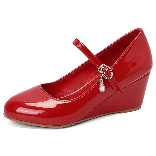 Qynthra Mary Jane Keilabsatz Schuhe aus Lackleder für Damen mit Kristall Anhänger und Knöchelriemen für Hochzeit Party und Formelle Anlässe,Rot,42 EU Qynthra Mary Jane Keilabsatz Schuhe aus Lackleder für Damen mit Kristall Anhänger und Knöchelriemen für Hochzeit Party und Formelle Anlässe,Rot,42 EU von Qynthra