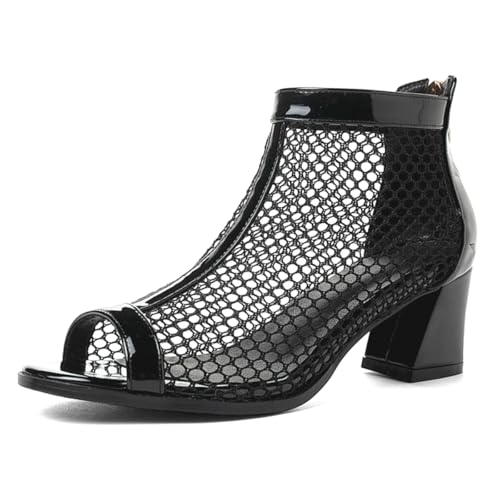 Qynthra Mesh Stiefeletten für Damen mit Lackleder Besatz Blockabsatz und Gold Reißverschluss für Freizeit und Alltag,Schwarz,39 EU Qynthra Mesh Stiefeletten für Damen mit Lackleder Besatz Blockabsatz und Gold Reißverschluss für Freizeit und Alltag,Schwarz,39 EU von Qynthra