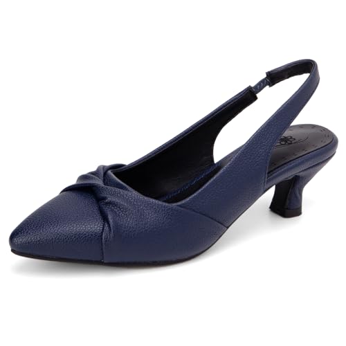 Qynthra Peeptoe Slingback Damen mit Schleifendetail Kitten Absatz Genarbtes Leder Weite Passform Sandalen für Hochzeit Party und Formelle Anlässe,Marine,47 EU von Qynthra
