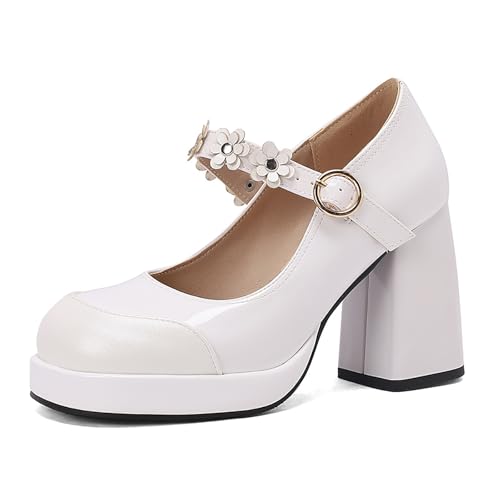 Qynthra Plateau Mary Jane Schuhe aus Lackleder für Damen mit Blumen Riemchen Blockabsatz für Hochzeit Party und Formelle Anlässe,Weiß,41 EU Qynthra Plateau Mary Jane Schuhe aus Lackleder für Damen mit Blumen Riemchen Blockabsatz für Hochzeit Party und Formelle Anlässe,Weiß,41 EU von Qynthra