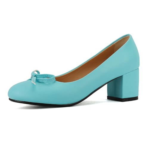 Qynthra Pumps Damen Klassisch Runde Spitze Blockabsatz Schleifen Detail Für Hochzeit Büro Party Formelle Anlässe,Blau,38 EU von Qynthra