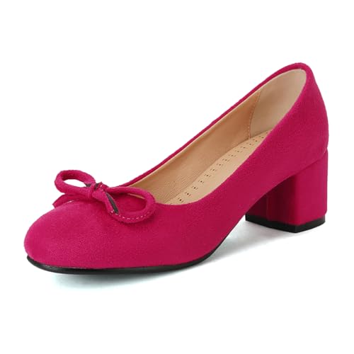 Qynthra Pumps Damen Klassisch Runde Spitze Blockabsatz Schleifen Detail Für Hochzeit Büro Party Formelle Anlässe,Frosted red,38 EU von Qynthra