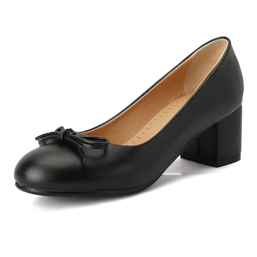 Qynthra Pumps Damen Klassisch Runde Spitze Blockabsatz Schleifen Detail Für Hochzeit Büro Party Formelle Anlässe,Schwarz,51 EU von Qynthra