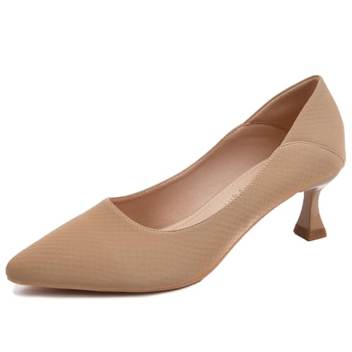 Qynthra Pumps Damen Spitze Kitten Absatz Texturiert Klassische Pointed Toe Schlupfschuhe Court Shoes für Büro Hochzeit Feier,Khaki,44 EU von Qynthra