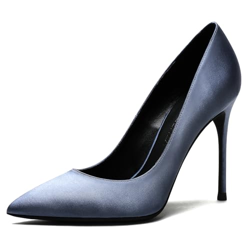 Qynthra Pumps mit Hohen Absätzen Damen Schlupf Klassische Satin Spitze Zehn für Hochzeit Party Abendkleid Formelle Anlässe und Büro,Misty Blue,38 EU von Qynthra