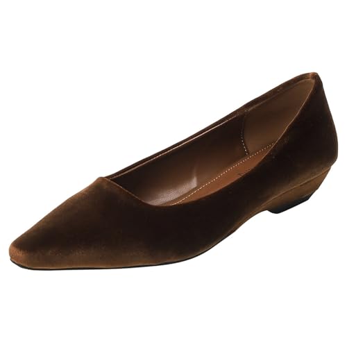 Qynthra Samt Ballerinas Damen mit Spitzer Zehe Schlupf Uni Farben Fußgewölbeunterstützung Büro Elegante Flache Schuhe für Arbeit und Alltägliches Pendeln,Braun,40 EU von Qynthra