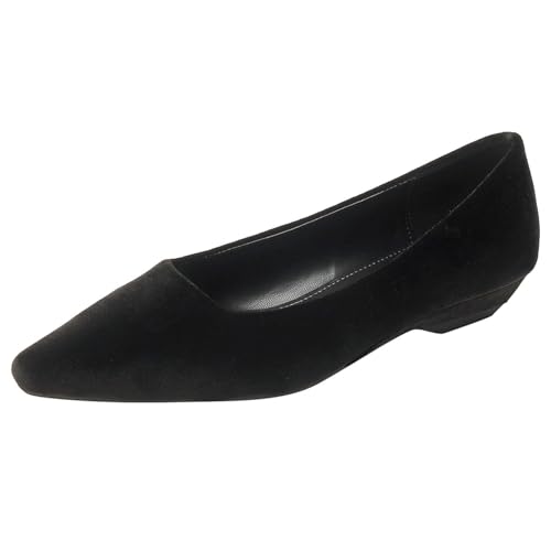 Qynthra Samt Ballerinas Damen mit Spitzer Zehe Schlupf Uni Farben Fußgewölbeunterstützung Büro Elegante Flache Schuhe für Arbeit und Alltägliches Pendeln,Schwarz,36 EU von Qynthra