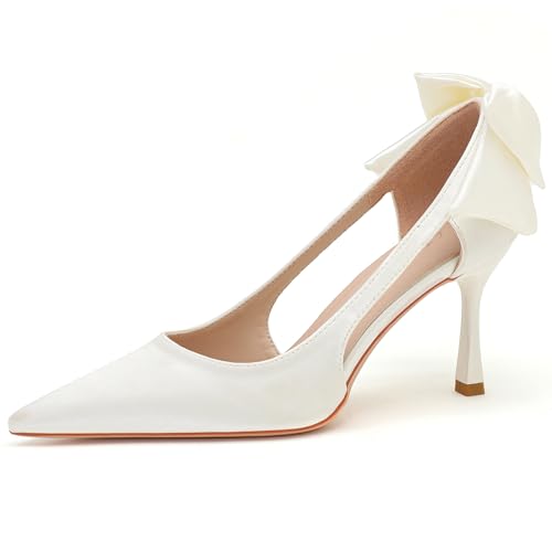 Qynthra Satin Brautschuhe Damen Spitze Kitten Absatz Ausschnitt Schleife Abendschuhe Atmungsaktiver Mittlerer Absatz Für Hochzeit & Bankett,Weiß,40 EU Qynthra Satin Brautschuhe Damen Spitze Kitten Absatz Ausschnitt Schleife Abendschuhe Atmungsaktiver Mittlerer Absatz Für Hochzeit & Bankett,Weiß,40 EU von Qynthra