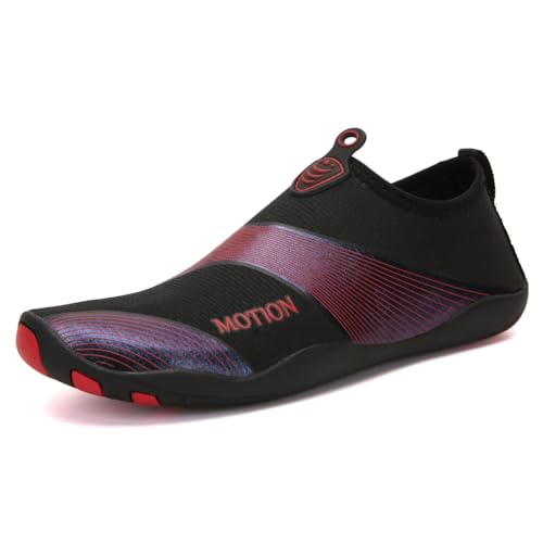 Qynthra Schnelltrocknende Wasserschuhe Schlupf Mesh Strand Badeschuhe Multicolor Sohle Fuer Schwimmbad Surfen Tauchen Yoga Strandurlaub Herren Damen,888black red,42 EU von Qynthra
