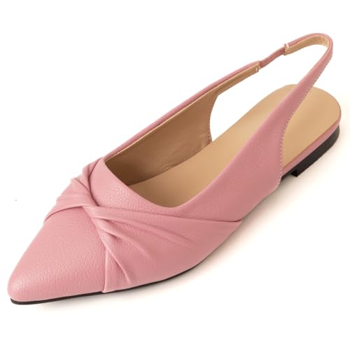 Qynthra Slingback Ballerinas mit Spitzer Zehe für Damen Raffdetail vorne PU Kunstleder für Büro Arbeit und Tägliches Pendeln,Muted Rose,44 EU von Qynthra