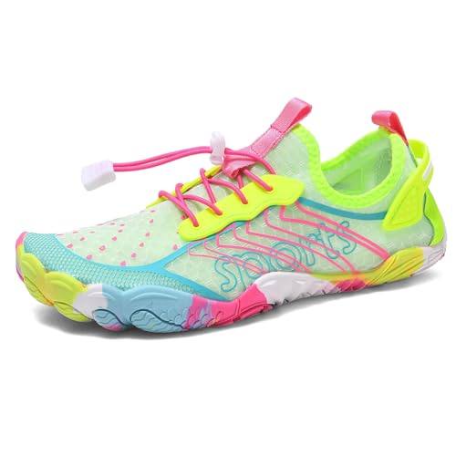 Qynthra Wasserschuhe Für Herren Und Damen Schnelltrocknend Barfuß Fünf Finger rutschfest Für Strand Pool Schwimmen Surf Tauchen Angeln Und Wandern,Neongreen,47 EU von Qynthra