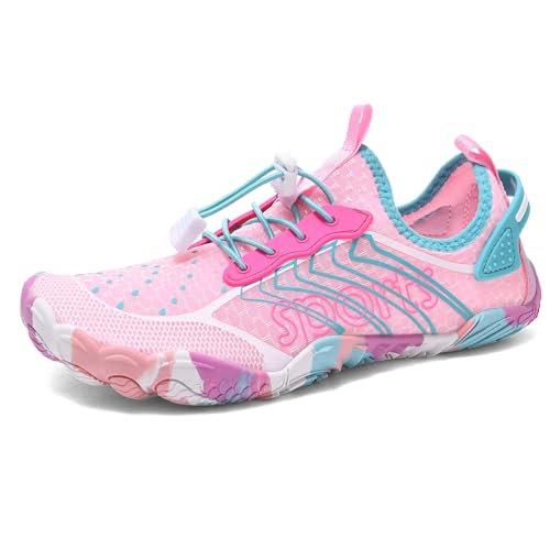 Qynthra Wasserschuhe Für Herren Und Damen Schnelltrocknend Barfuß Fünf Finger rutschfest Für Strand Pool Schwimmen Surf Tauchen Angeln Und Wandern,Rosa,38 EU von Qynthra
