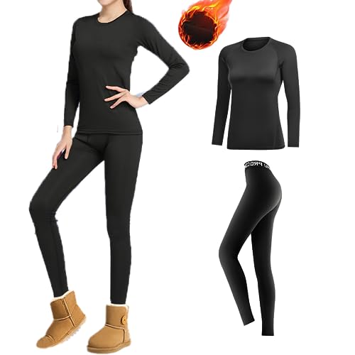 Funktionsunterwäsche Damen, Atmungsaktiv Skiunterwäsche Damen mit Innenfleece, Extra Warm Thermooberteil & Thermohose Leggings Thermounterwäsche Set von Qyrrvxy