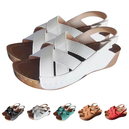 QzSSbii Sommer Sandalen Damen Elegant Orthopädische Keilabsatz Sandaletten Bequeme Plateau Outdoorsandale Antike Elegante Römersandalen Frauen Freizeitsandale Mit Geflochtenen Cross Strap von QzSSbii