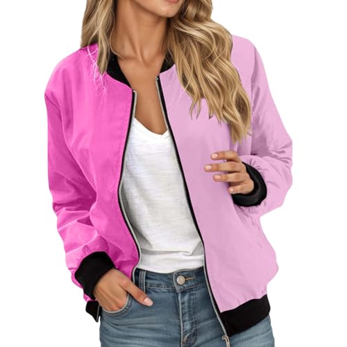 Bomberjacke Damen Kurze Blouson Jacke - Casual Pilotenjacke Langarm Outwear übergangsjacke Zip Up Solid Leichte Coat Sweatjacke Frühlingsjacke College Jacke Kunstlederjacke Bikerjacke Motorradjacke von Qzeanxy