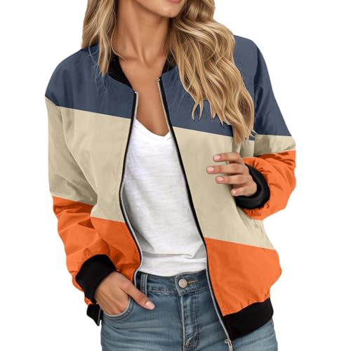 Bomberjacke Damen Kurze Blouson Jacke - Casual Pilotenjacke Langarm Outwear übergangsjacke Zip Up Solid Leichte Coat Sweatjacke Frühlingsjacke College Jacke Kunstlederjacke Bikerjacke Motorradjacke von Qzeanxy