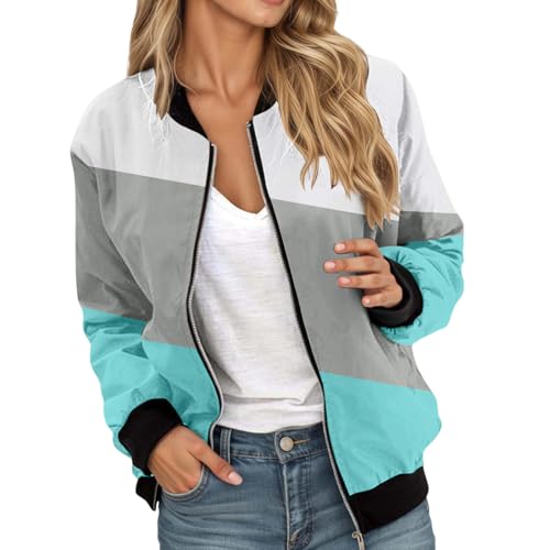 Bomberjacke Damen Kurze Blouson Jacke - Casual Pilotenjacke Langarm Outwear übergangsjacke Zip Up Solid Leichte Coat Sweatjacke Frühlingsjacke College Jacke Kunstlederjacke Bikerjacke Motorradjacke von Qzeanxy