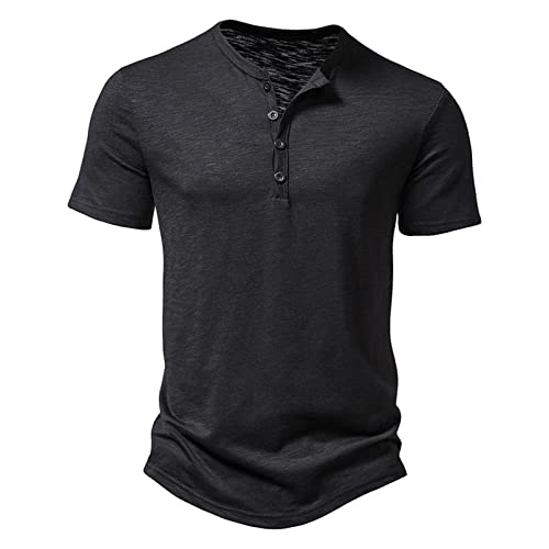 Henley Shirt Herren Hemd Langarm/Kurzarm Männer Freizeithemd Vintage Casual Leicht Baumwolle Slim Fit V Ausschnitt T-Shirt Sommer Oberteile Einfarbig Mode Basic Tshirt von Qzeanxy