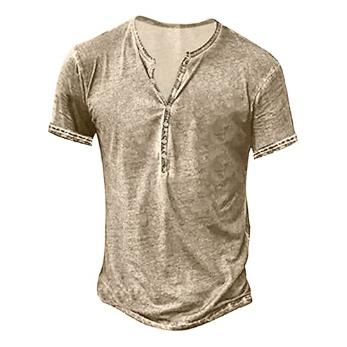 Qzeanxy Henley Shirt Herren Hemd Langarm/Kurzarm Männer Freizeithemd Vintage Casual Leicht Baumwolle Slim Fit V Ausschnitt T-Shirt Sommer Oberteile Einfarbig Mode Basic Tshirt von Qzeanxy