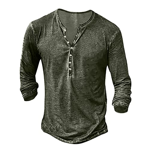 Qzeanxy Henley Shirt Herren Hemd Langarm/Kurzarm Männer Freizeithemd Vintage Casual Leicht Baumwolle Slim Fit V Ausschnitt T-Shirt Sommer Oberteile Einfarbig Mode Basic Tshirt von Qzeanxy