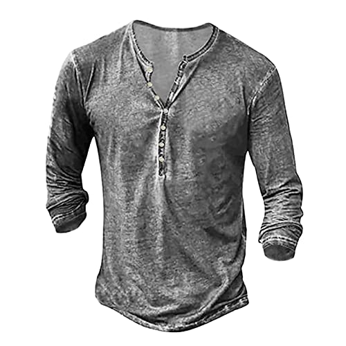 Henley Shirt Herren Hemd Langarm/Kurzarm Männer Freizeithemd Vintage Casual Leicht Baumwolle Slim Fit V Ausschnitt T-Shirt Sommer Oberteile Einfarbig Mode Basic Tshirt von Qzeanxy