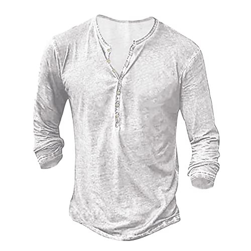 Qzeanxy Henley Shirt Herren Hemd Langarm/Kurzarm Männer Freizeithemd Vintage Casual Leicht Baumwolle Slim Fit V Ausschnitt T-Shirt Sommer Oberteile Einfarbig Mode Basic Tshirt von Qzeanxy