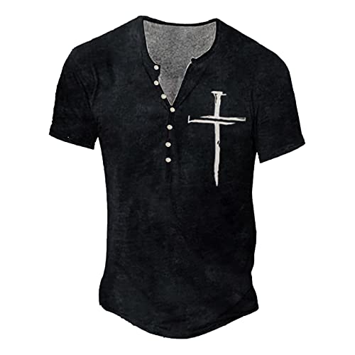 Qzeanxy Henley Shirt Herren Hemd Langarm/Kurzarm Männer Freizeithemd Vintage Casual Leicht Baumwolle Slim Fit V Ausschnitt T-Shirt Sommer Oberteile Einfarbig Mode Basic Tshirt von Qzeanxy