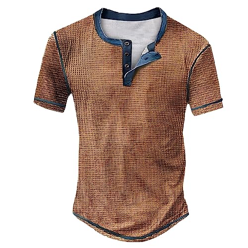 Qzeanxy Henley Shirt Herren Hemd Langarm/Kurzarm Männer Freizeithemd Vintage Casual Leicht Baumwolle Slim Fit V Ausschnitt T-Shirt Sommer Oberteile Einfarbig Mode Basic Tshirt von Qzeanxy