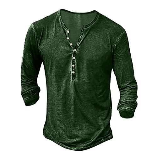 Qzeanxy Henley Shirt Herren Hemd Langarm/Kurzarm Männer Freizeithemd Vintage Casual Leicht Baumwolle Slim Fit V Ausschnitt T-Shirt Sommer Oberteile Einfarbig Mode Basic Tshirt von Qzeanxy