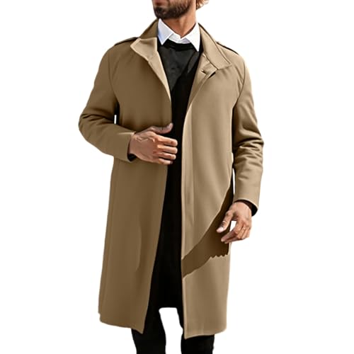 Qzeanxy Herren Wollmischung Erbsenmantel Einreihiger - Langmantel Slim Fit mit Gürtel Revers für Business Casual anzugjacken Herbst Winter Wollmantel Lange Jacke Warme Oberbekleidung von Qzeanxy
