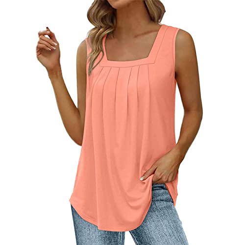 Qzeanxy Tank Top Damen Quadratischer Hals 2024 Trendy Ärmellose Oberteile Tunika Blusentops Elegant Leicht Und Luftig Shirts Trägershirt Sommer Mit Falten Lockere Tops Für Damen von Qzeanxy