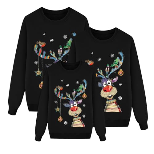 Qzeanxy Weihnachtspullover Familie Set Damen Herren Kinder Lustig Weihnachtspulli Komfort Christmas Sweater Rundhals Strickpullover mit Reindeer Casual Unisex Weihnachts Pullover 1 von Qzeanxy