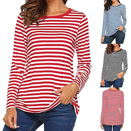 Ringelshirt Rot Weiss Karneval Damen Rot-Weiß Gestreiftes T Shirt Longsleeve Tshirt Rotes Gestreift Langarmshirt Langarm Sweatshirt Roter Gestreifter Pullover Lang Pulli Streifenshirt Matrosen Kostüm von Qzeanxy