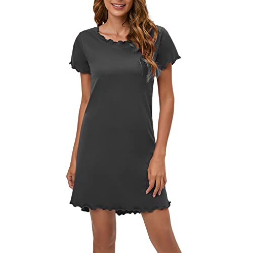 Qzqetet Damen Nachthemd Kurzarm Nachtwäsche Negligees Schlafhemd Kurzarm Schlafshirt T-Shirt Sleepshirt Größen Grau L von Qzqetet