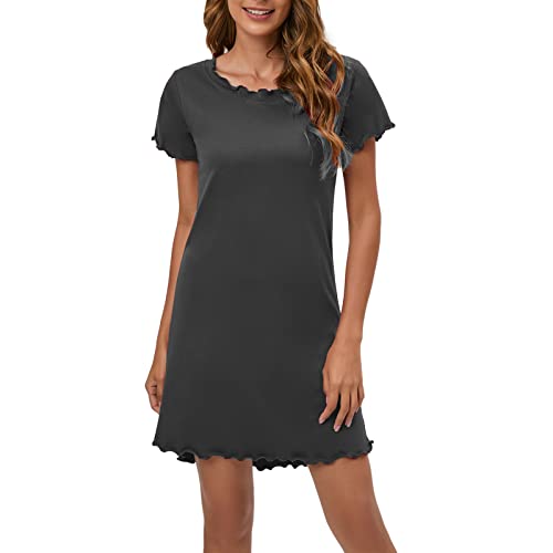 Qzqetet Damen Nachthemd Kurzarm Nachtwäsche Negligees Schlafhemd Kurzarm Schlafshirt T-Shirt Sleepshirt Größen Grau S von Qzqetet