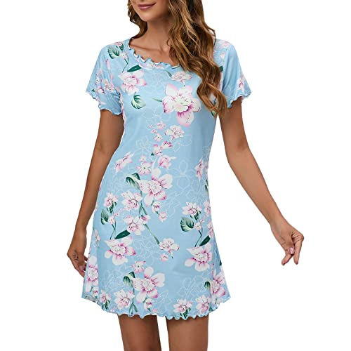 Qzqetet Damen Nachthemd Kurzarm Nachtwäsche Negligees Schlafhemd Kurzarm Schlafshirt T-Shirt Sleepshirt Größen PAT1 M von Qzqetet