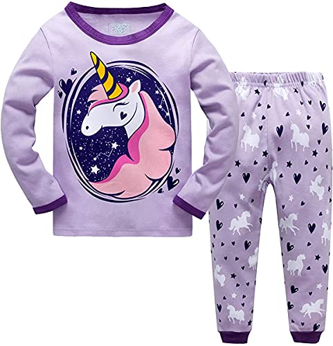 Qzrnly Mädchen Schlafanzug Giraffe Baumwolle Kinder Langarm Pyjama,Lila,10 Jahre von Qzrnly