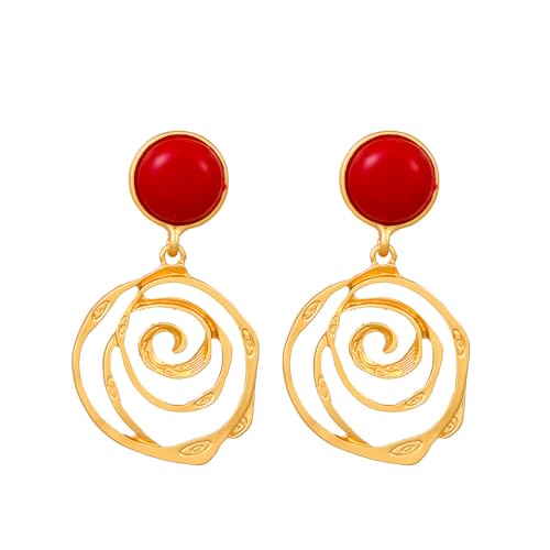 QzxEqz Ohrringe im Vintage-Stil, mehrschichtig, Kreis-Geometrie, baumelnde Ohrringe, Boho, rund, Kreolen, baumelnd, für Damen, Schmuck (rot) von QzxEqz