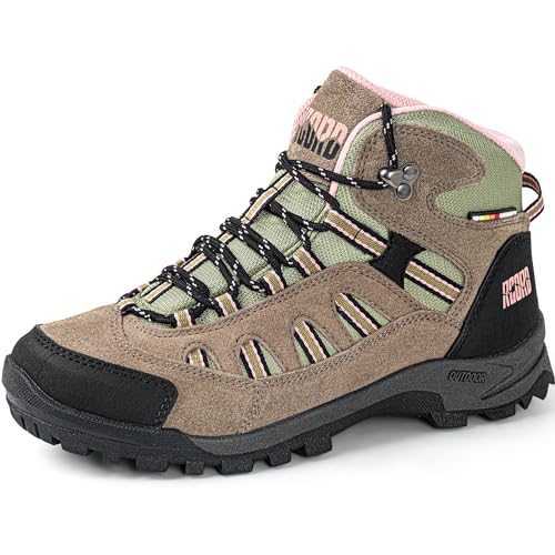 R CORD Damen Wanderstiefel Wasserdicht Outdoor Trekking Camping Trail Wanderstiefel Frauen Leichte Outdoor-Stiefel für Frauen Rosa Linie Größe 40 von R CORD