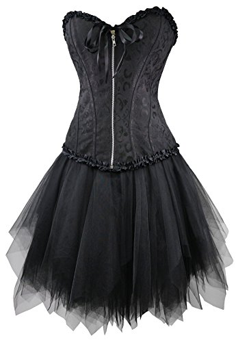 r-dessous Corsagenkleid schwarz Corsage + Mini Rock Petticoat Kleid Korsett Top Gothic Steampunk Übergrößen Groesse: XXL von r-dessous