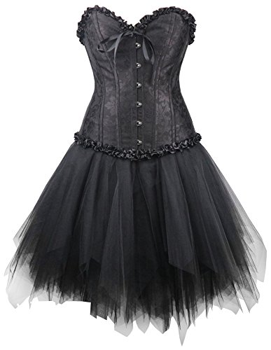 r-dessous Corsagenkleid schwarz Corsage + Mini Rock Petticoat Kleid Korsett Top Gothic Steampunk große Größen Groesse: XL von r-dessous