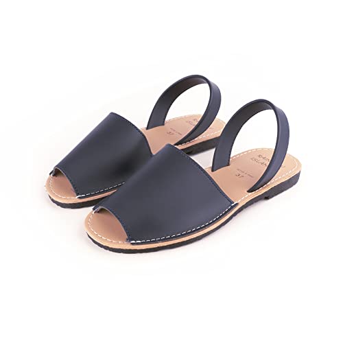 Schuhe für Frauen Menorquinische Frauen Leder Gummisohle, Abarcas Sandalen, (Navy blau, numeric_36) von R-ISLAND