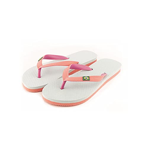 Flip-Flops für Damen, Sandalen, Erwachsene, Brasilien-Logo, bequem, für Schwimmbad, Strand, Haus, Dusche usw, Blau / Rosa, 40 EU von R-ISLAND