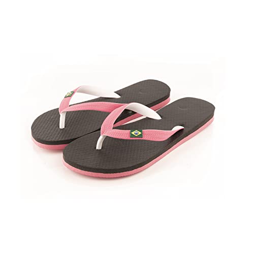 Flip-Flops für Damen, Sandalen, Erwachsene, Brasilien-Logo, bequem, für Schwimmbad, Strand, Haus, Dusche usw, Rosa/Schwarz, 36 EU von R-ISLAND