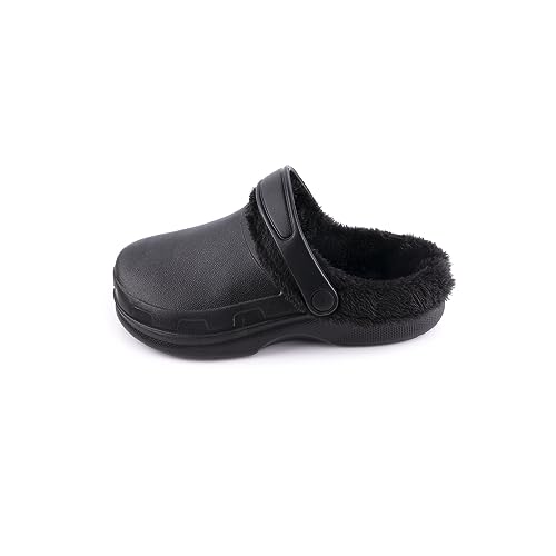 R-ISLAND Clog Classic Clogs für Damen, warm gefüttert, wasserdicht, mit rutschfester Sohle, bequem, für Zuhause, Schlafzimmer, Wohnzimmer, Schwarz , 36 EU von R-ISLAND