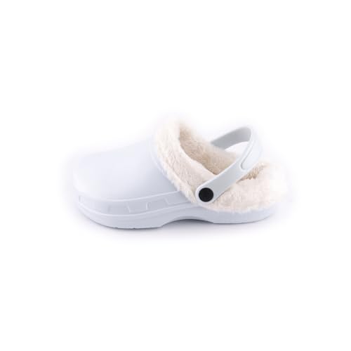 R-ISLAND Clog Classic Clogs für Damen, warm gefüttert, wasserdicht, mit rutschfester Sohle, bequem, für Zuhause, Schlafzimmer, Wohnzimmer, blau, 37 EU von R-ISLAND