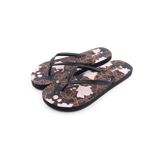 R-ISLAND Flip-Flop für Damen, Sommer, für Erwachsene, Strand, Pool, Zuhause., schwarze Blume, 36 EU von R-ISLAND