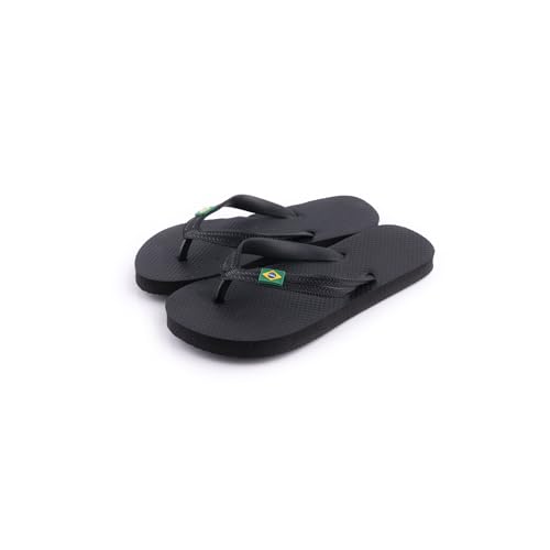 R-ISLAND Flip-Flops für Kinder, Unisex, brasilianisches Logo, Größe 30-35, wasserdicht, Sohle aus Polyethylen, ideal für Zuhause draußen und drinnen, Strand, Pool.., Schwarz , 30 EU von R-ISLAND